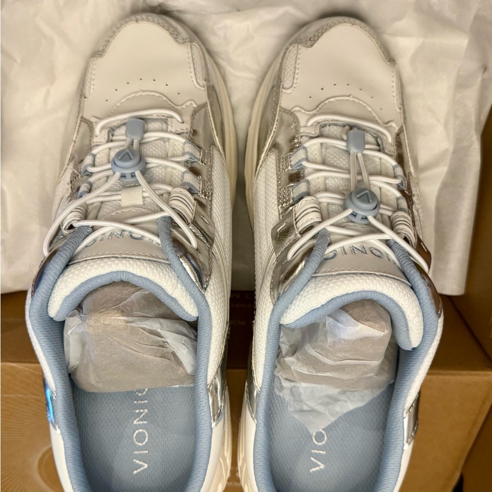 Vionic Women's Metallic Silver and White Sneakers slip on mules. - Picture 6 of 6